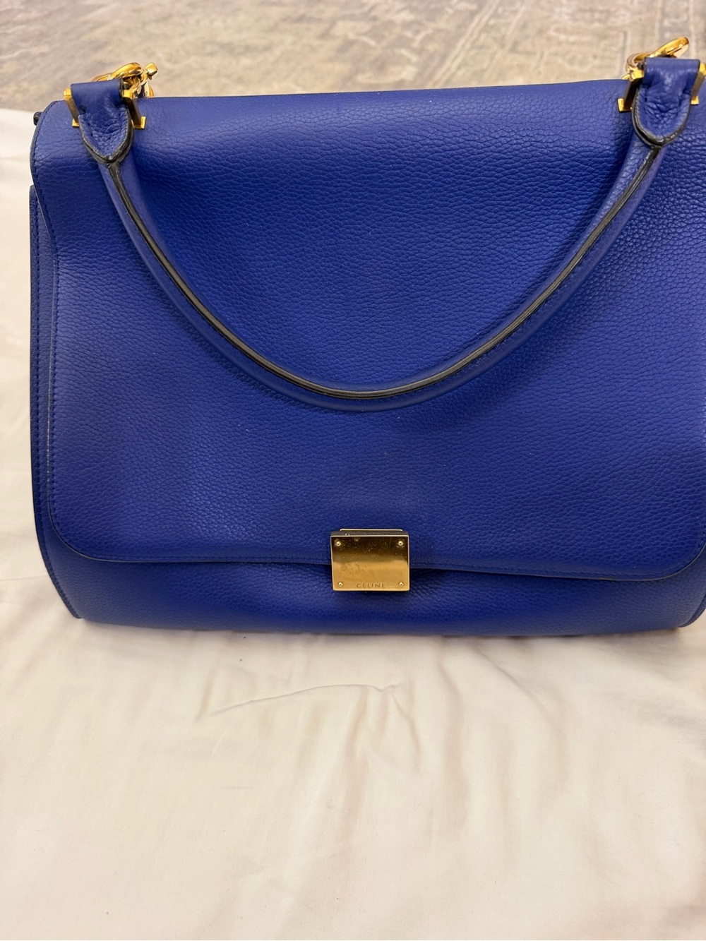 Celine Cobalt Blue Leather Shoulder Bag with Gold Hardware